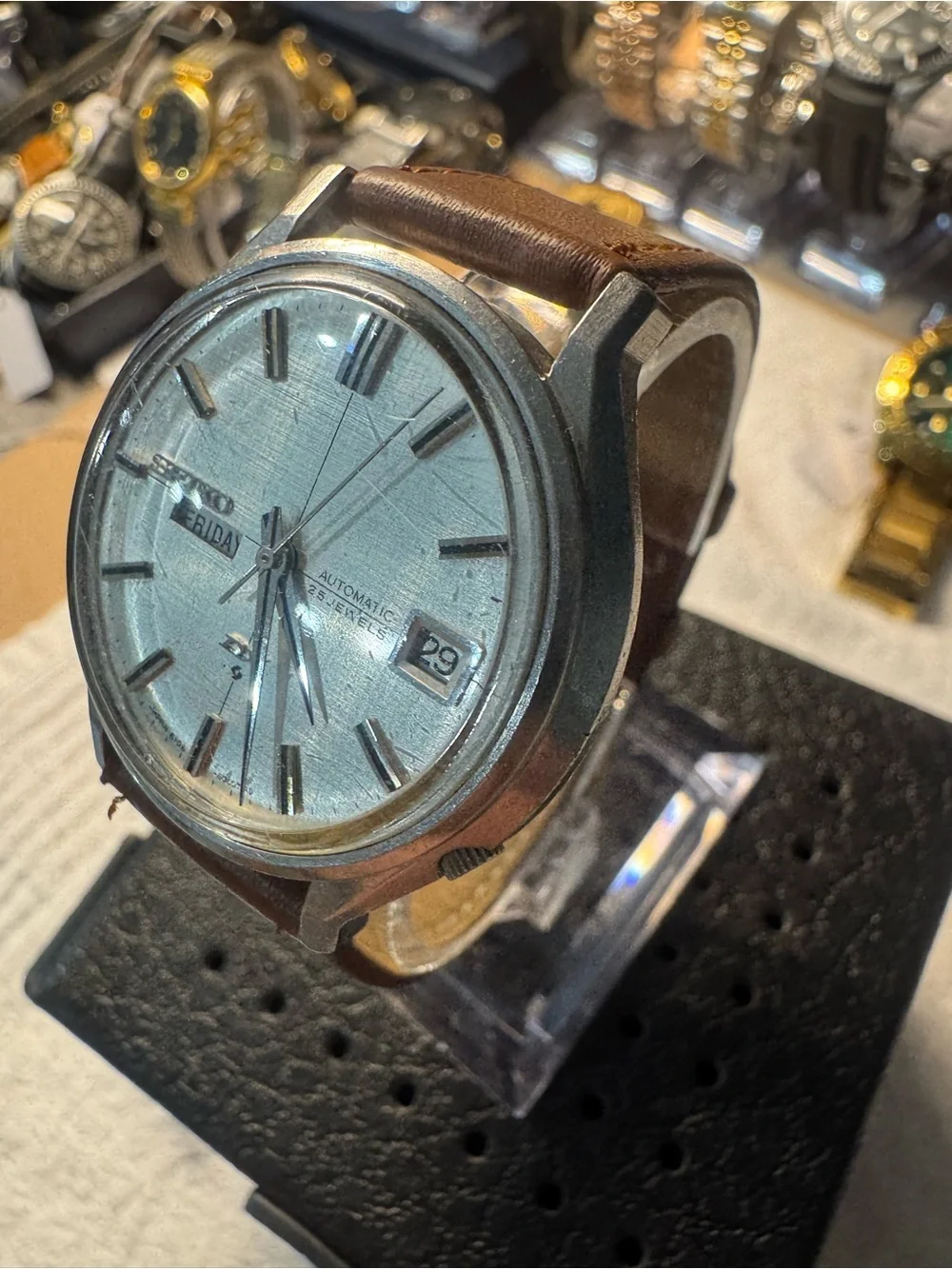 Seiko dx automatic Silver Dial Watch with Brown Strap